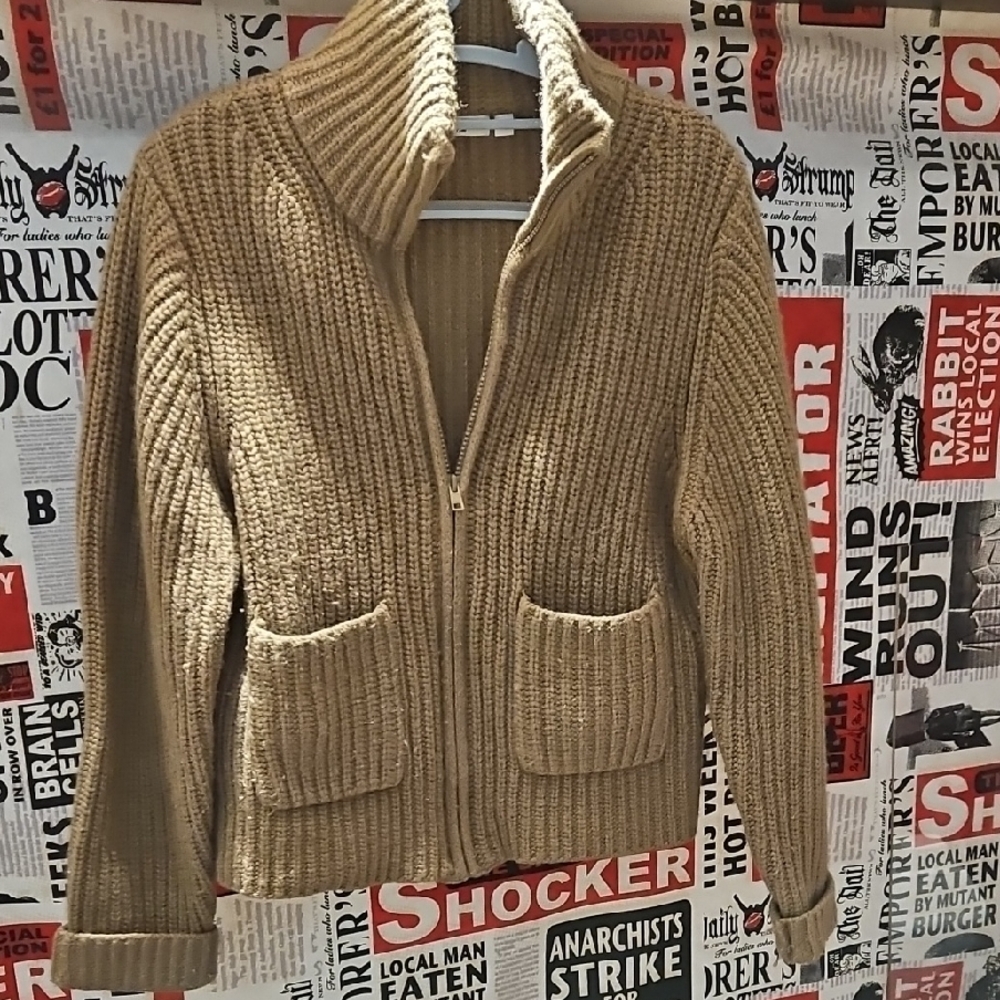 Cozy Tan Ribbed Zip-Up Sweater